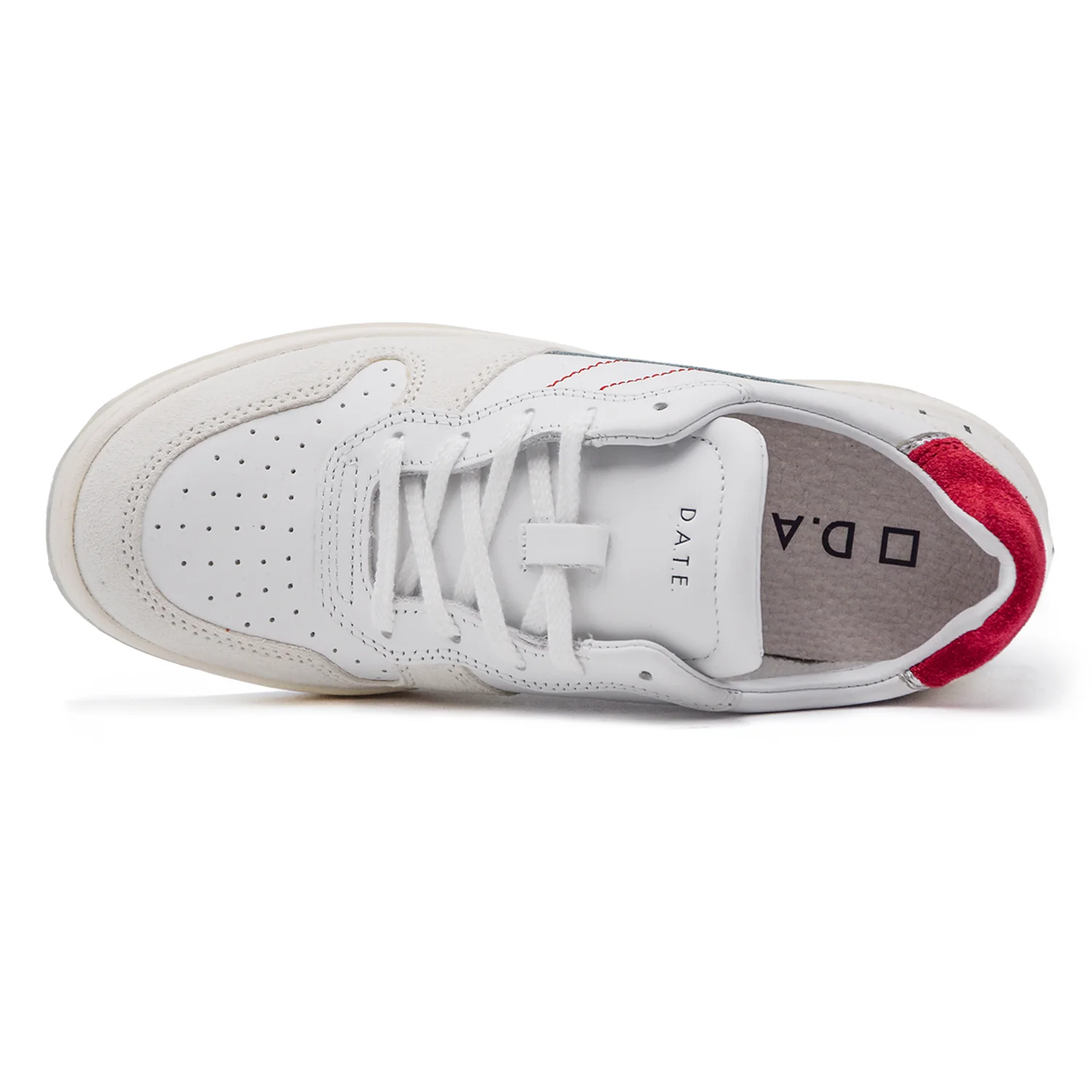 D.A.T.E. Donna Sneakers Court Bianco Bordeaux Con Punta Traforata - Image 3