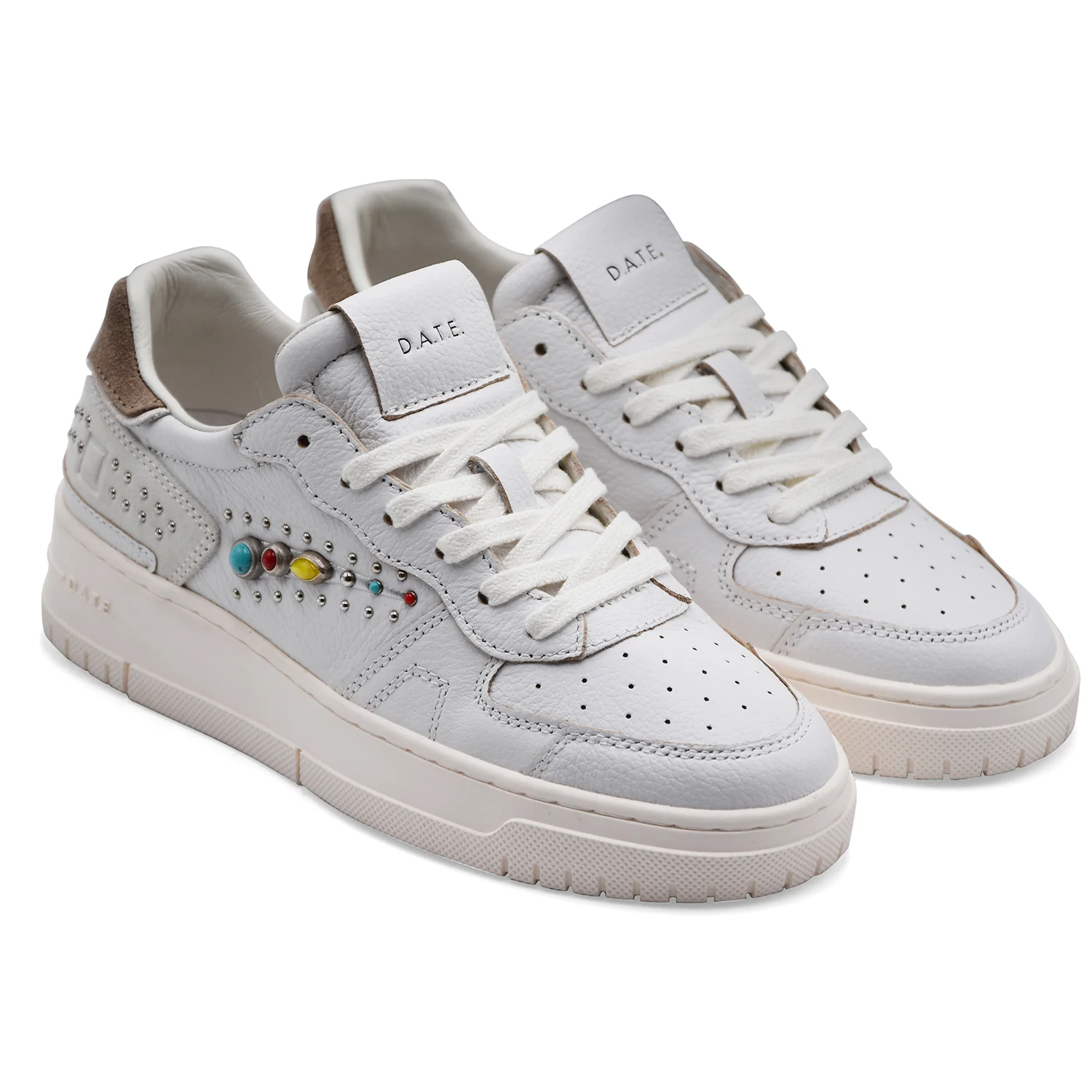 Sneakers D.A.T.E. Donna In Pelle Bianca TORNEO PURE STUDS WHITE - Image 2