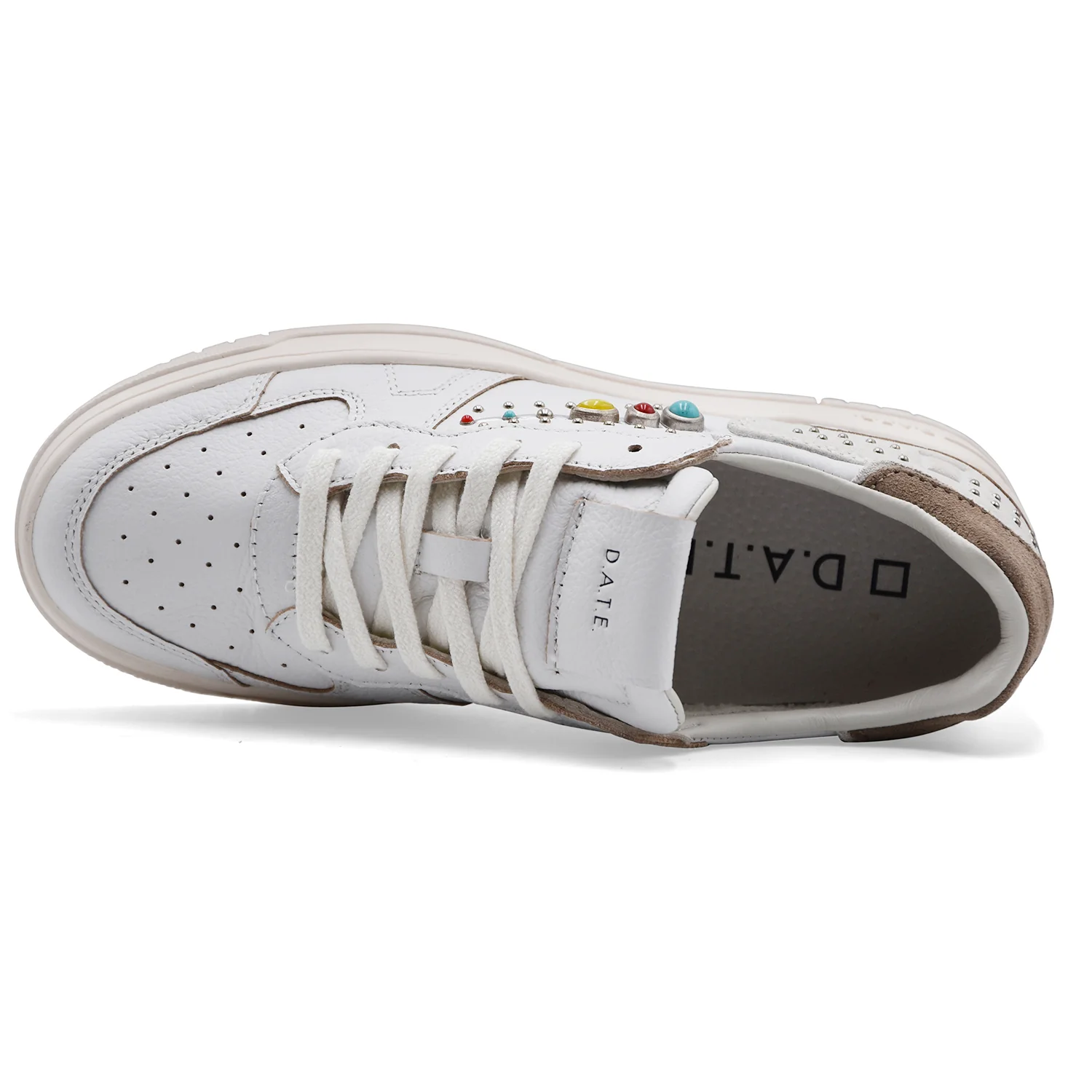 Sneakers D.A.T.E. Donna In Pelle Bianca TORNEO PURE STUDS WHITE - Image 3